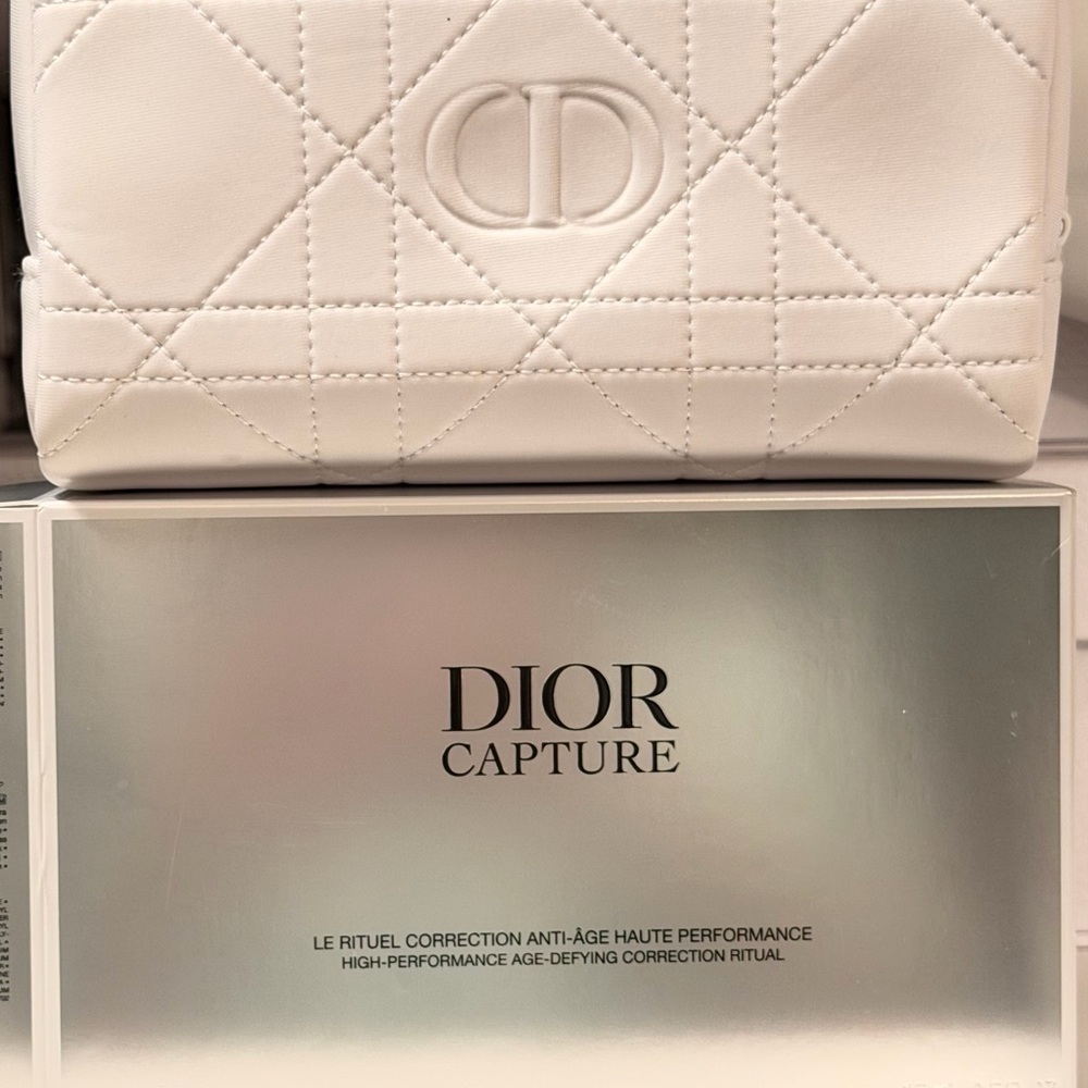 Dior White Quilted Leather Cosmetic Case with CD Logo